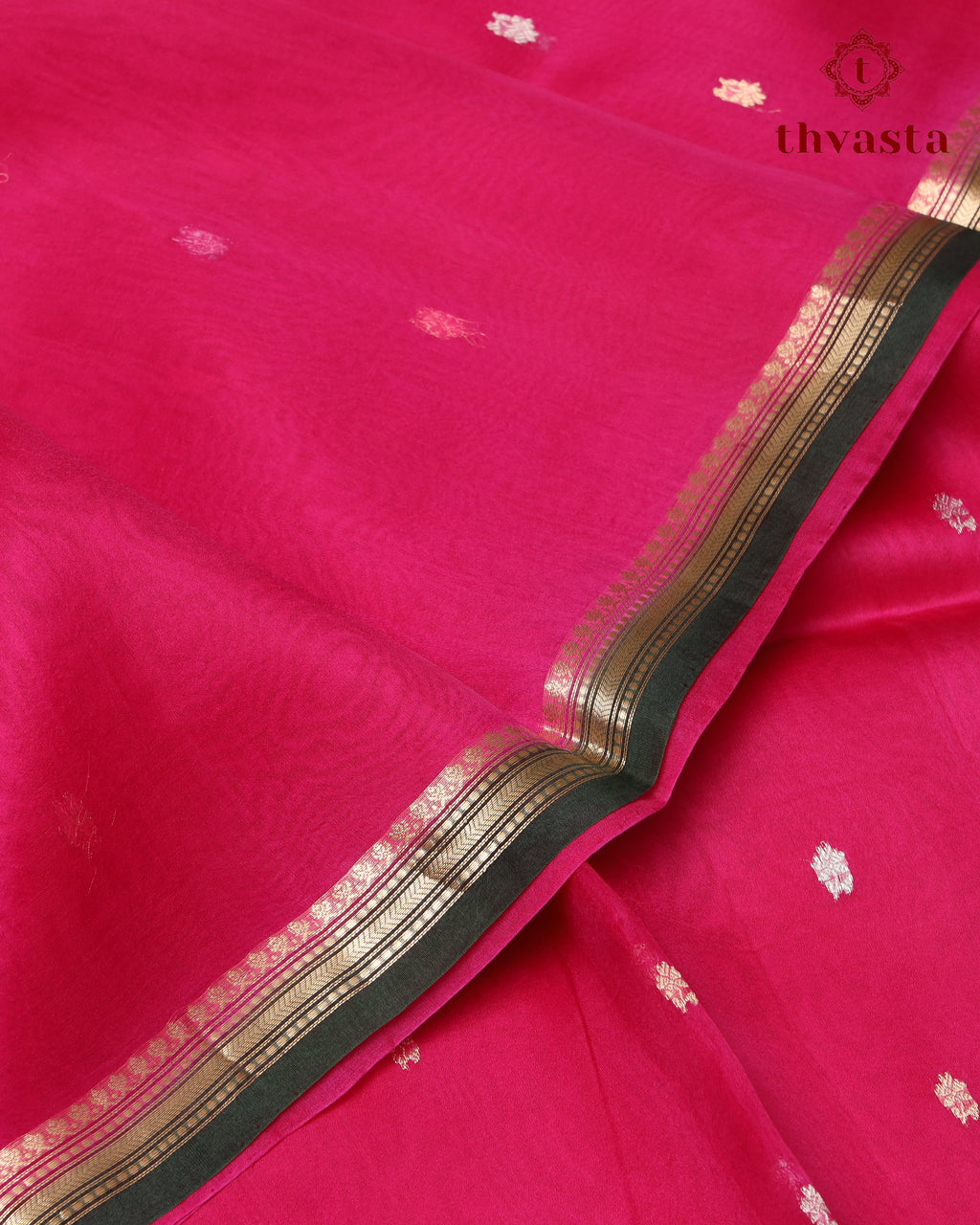 Pure Kora Organza Silk – Dark Pink and Dark Green