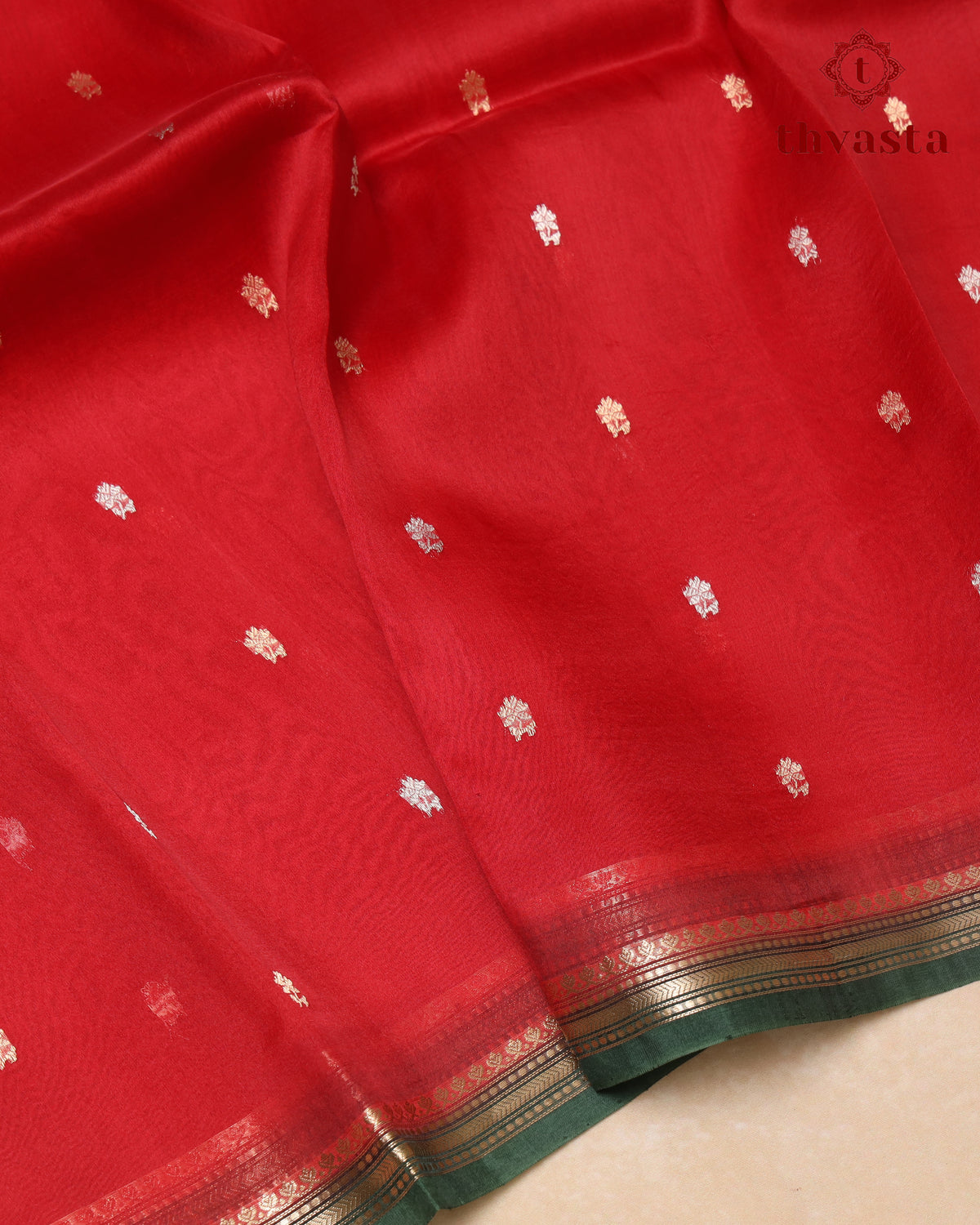 Pure Kora Organza Silk – Red and Dark Green