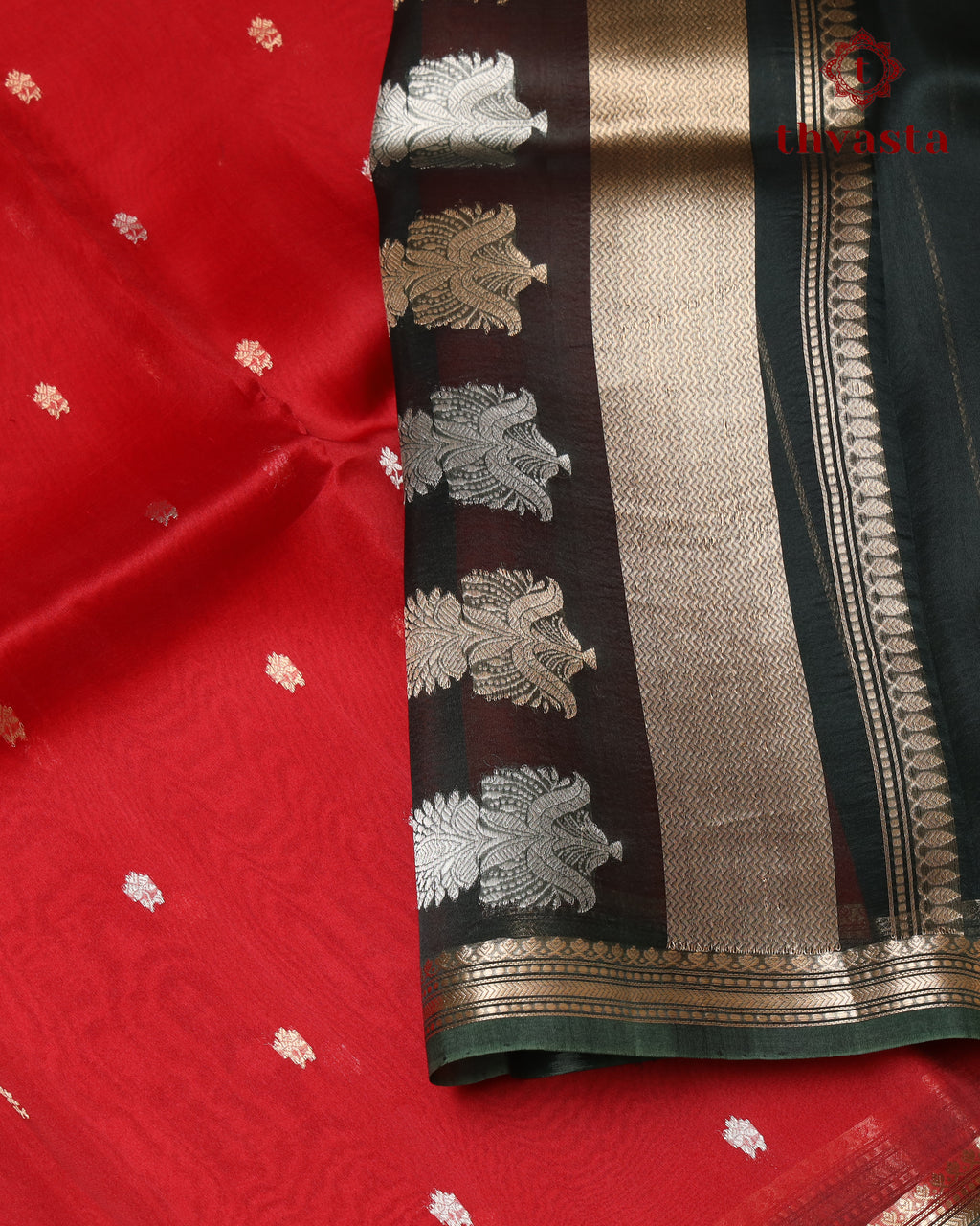 Pure Kora Organza Silk – Red and Dark Green