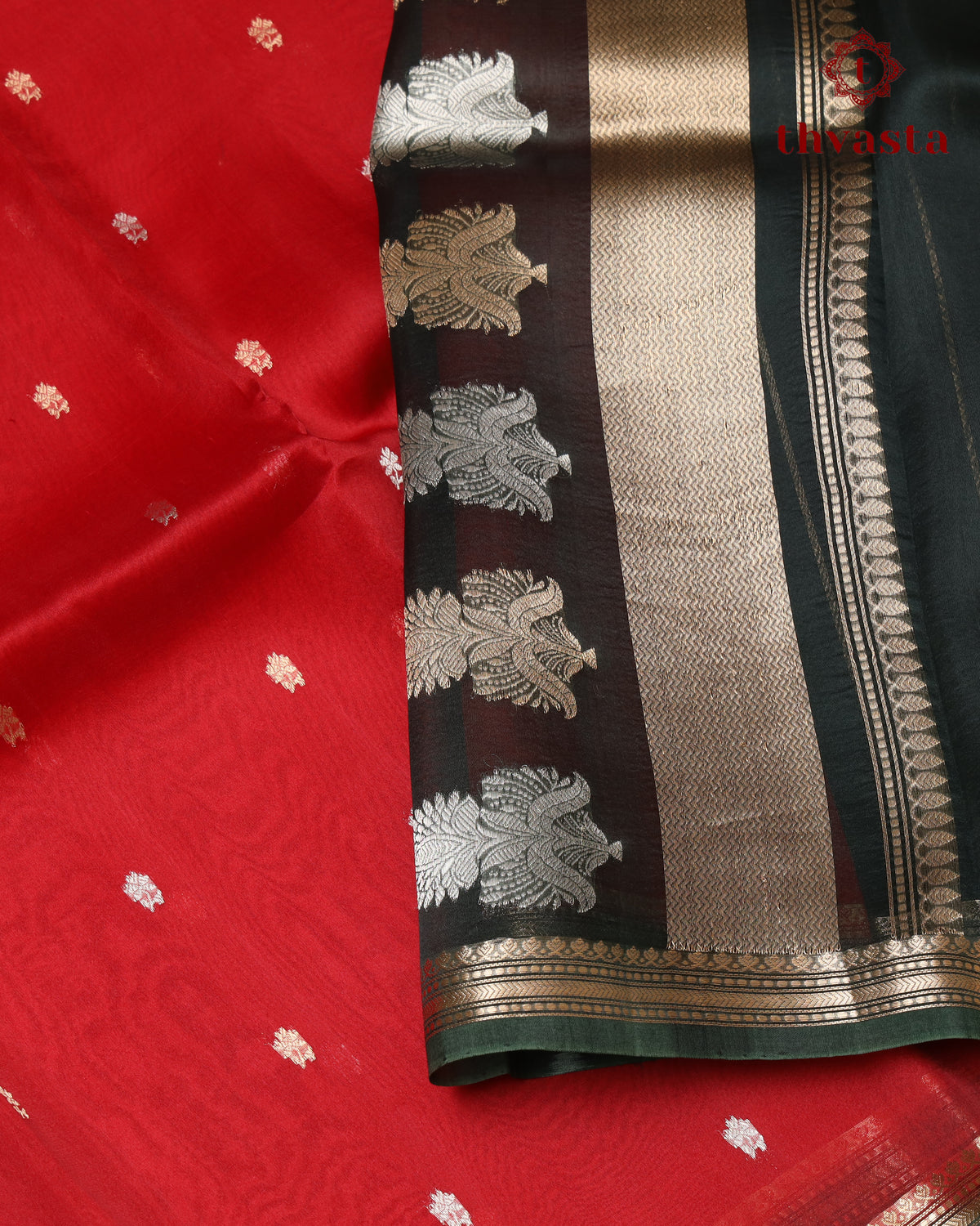 Pure Kora Organza Silk – Red and Dark Green