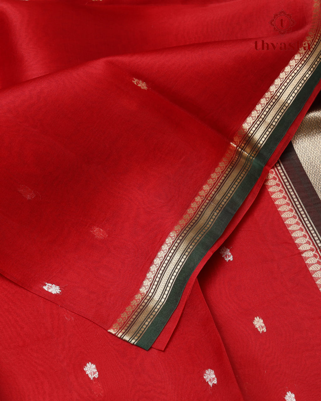 Pure Kora Organza Silk – Red and Dark Green