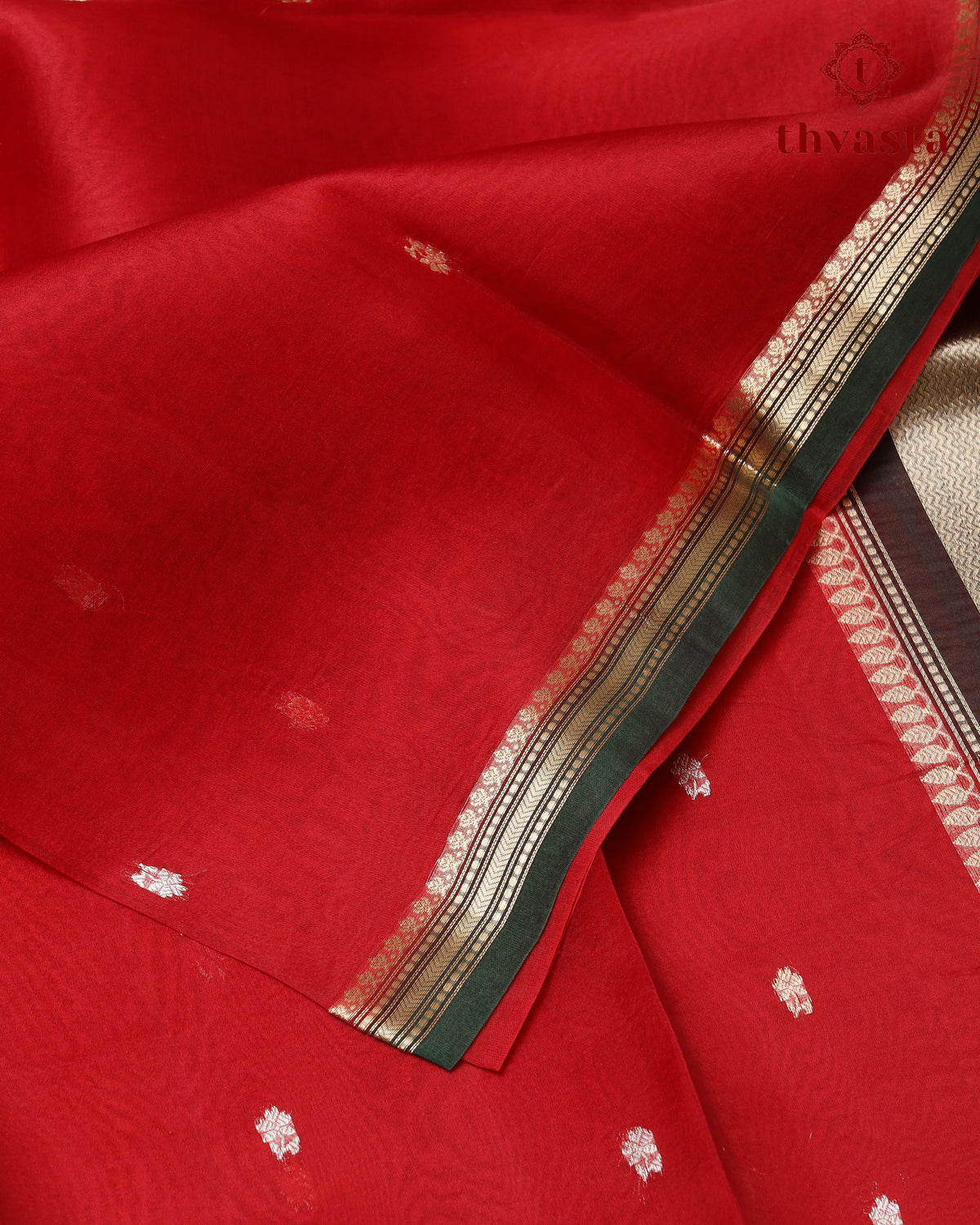 Pure Kora Organza Silk – Red and Dark Green
