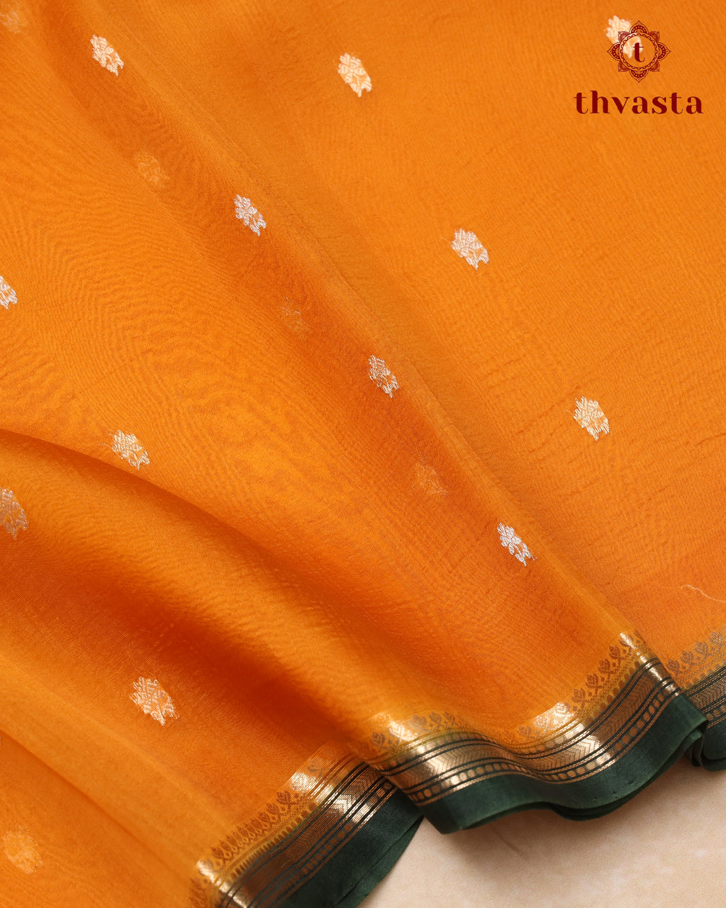 Pure Kora Organza Silk – Mustard and Dark Green
