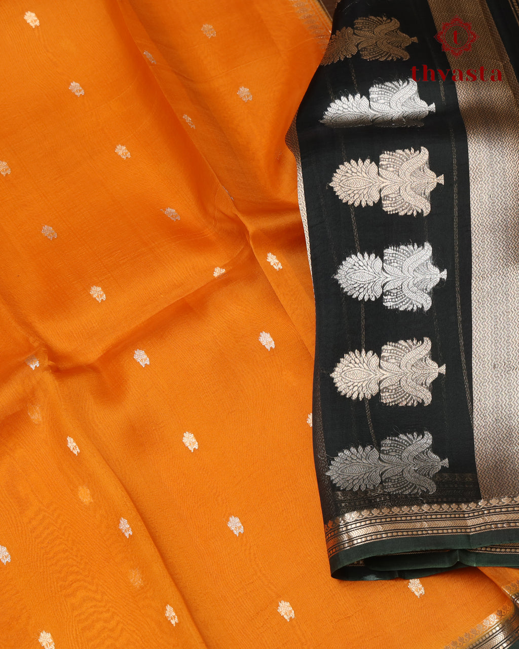Pure Kora Organza Silk – Mustard and Dark Green