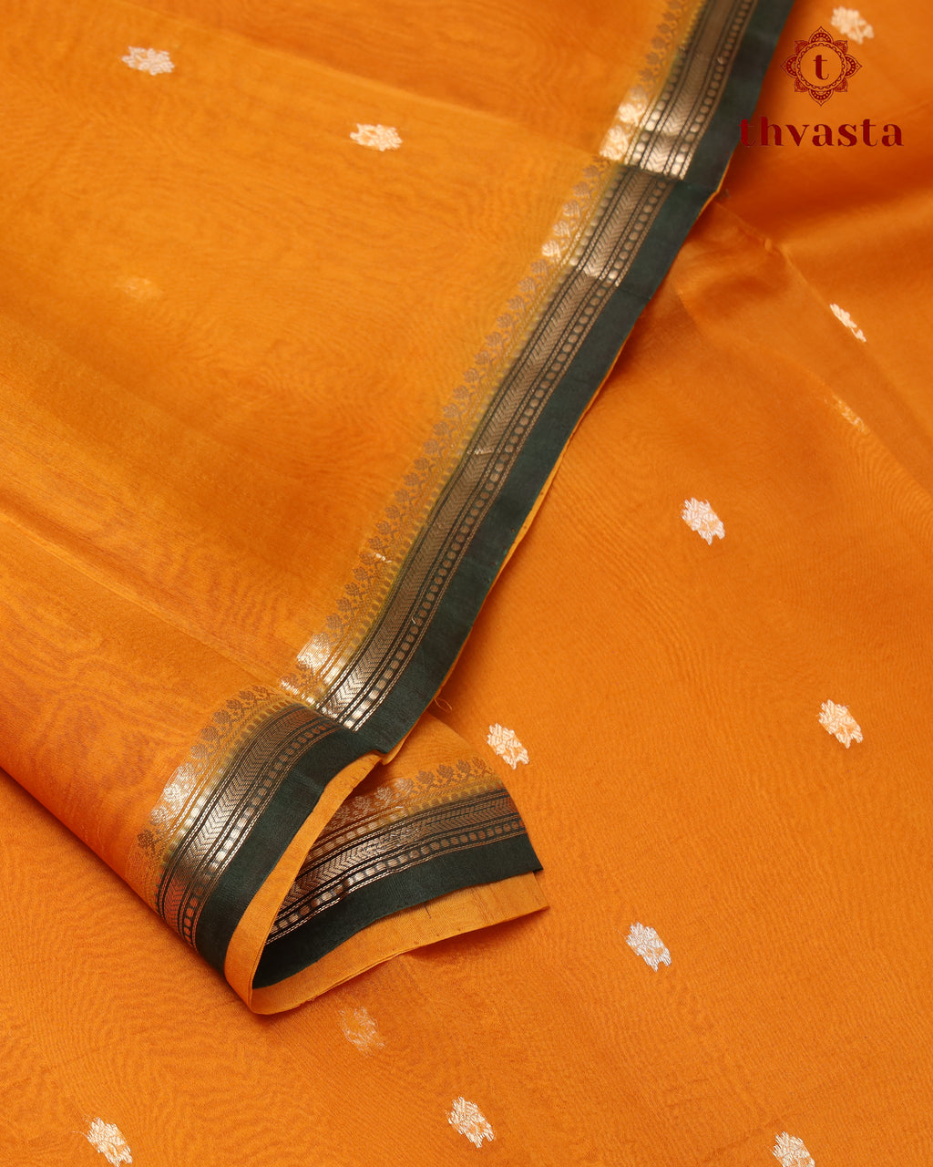 Pure Kora Organza Silk – Mustard and Dark Green