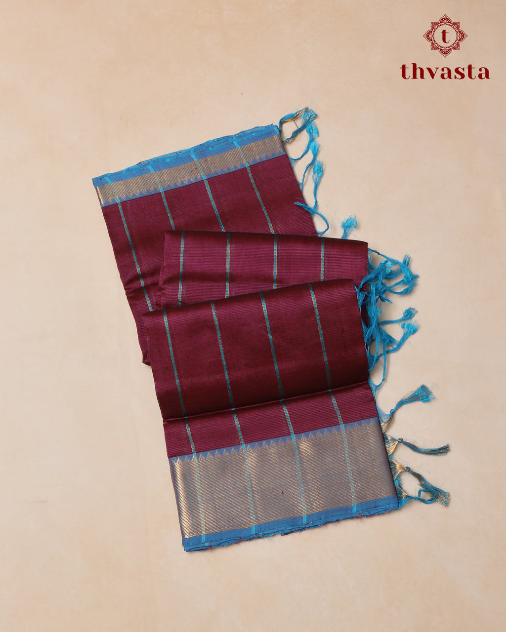 Mangalagiri Silk Cotton – Striped – Berry and Blue