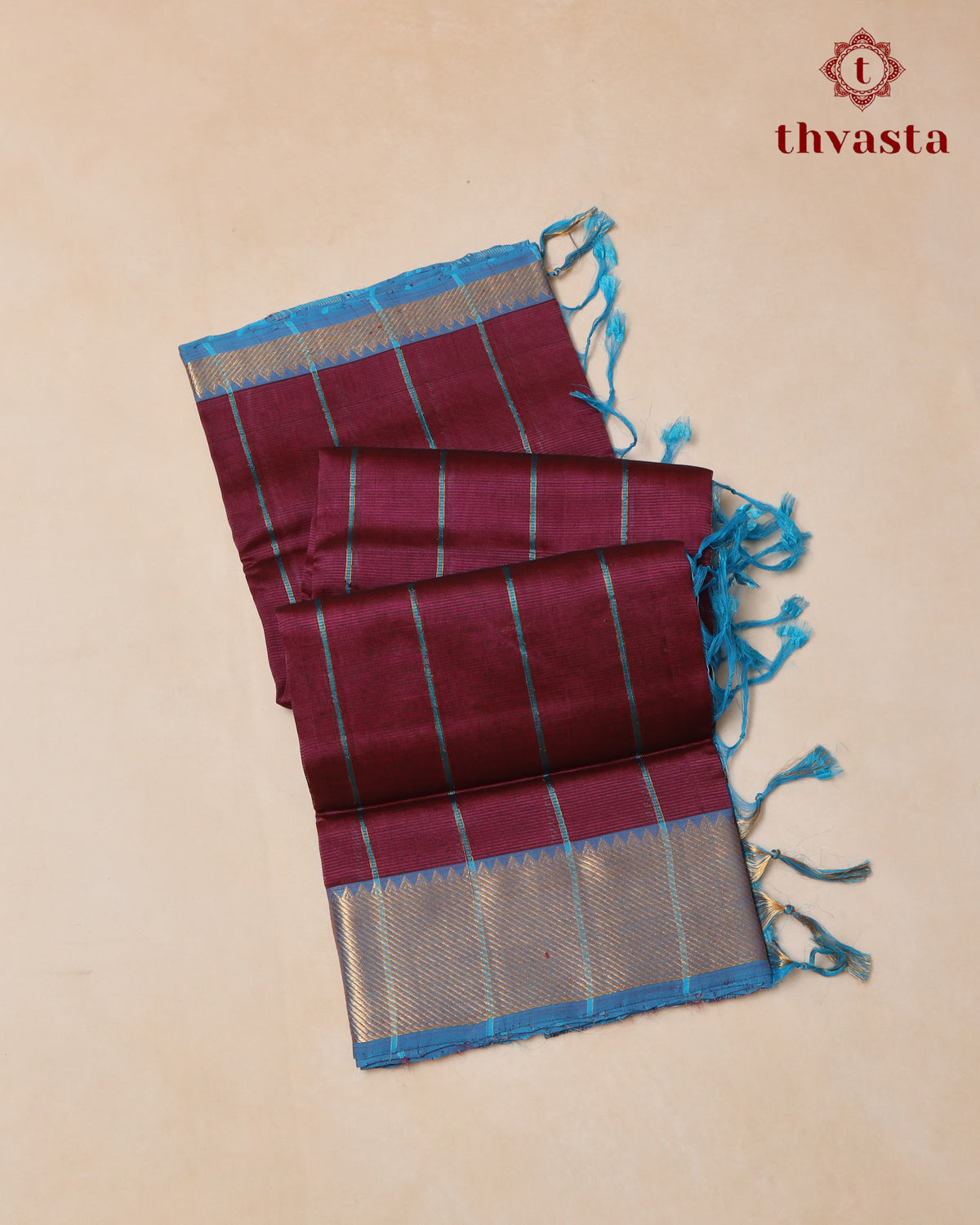 Mangalagiri Silk Cotton – Striped – Berry and Blue