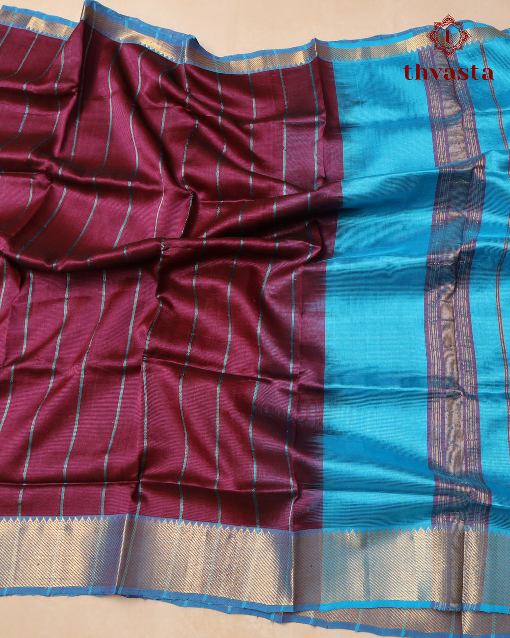Mangalagiri Silk Cotton – Striped – Berry and Blue