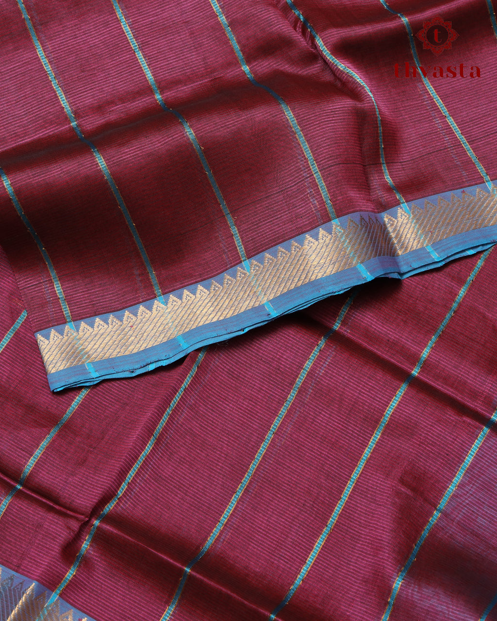 Mangalagiri Silk Cotton – Striped – Berry and Blue