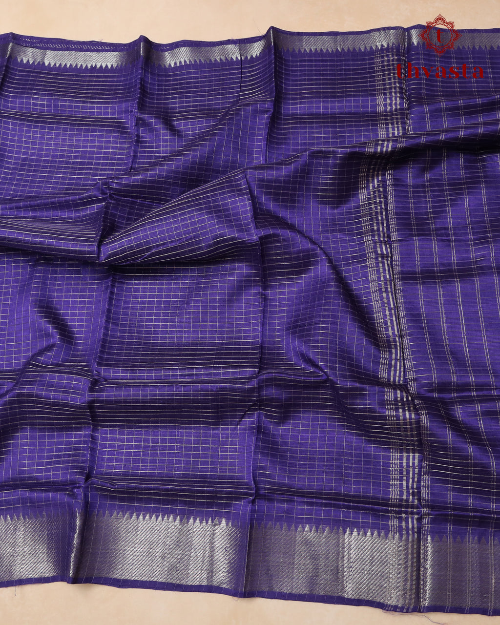 Mangalagiri Silk Cotton – Silver Checks – Violet