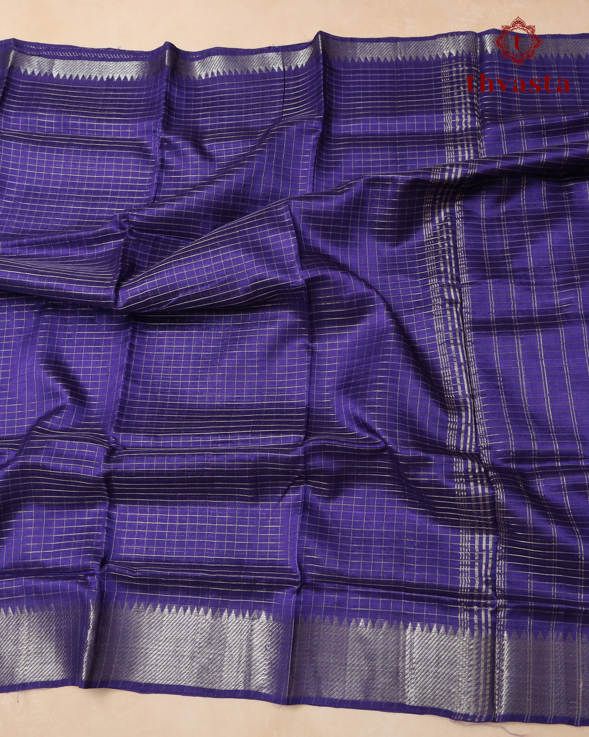 Mangalagiri Silk Cotton – Silver Checks – Violet