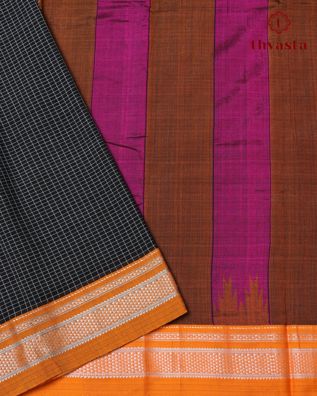 Handloom Pure Cotton Ilkal  - Black and Orange