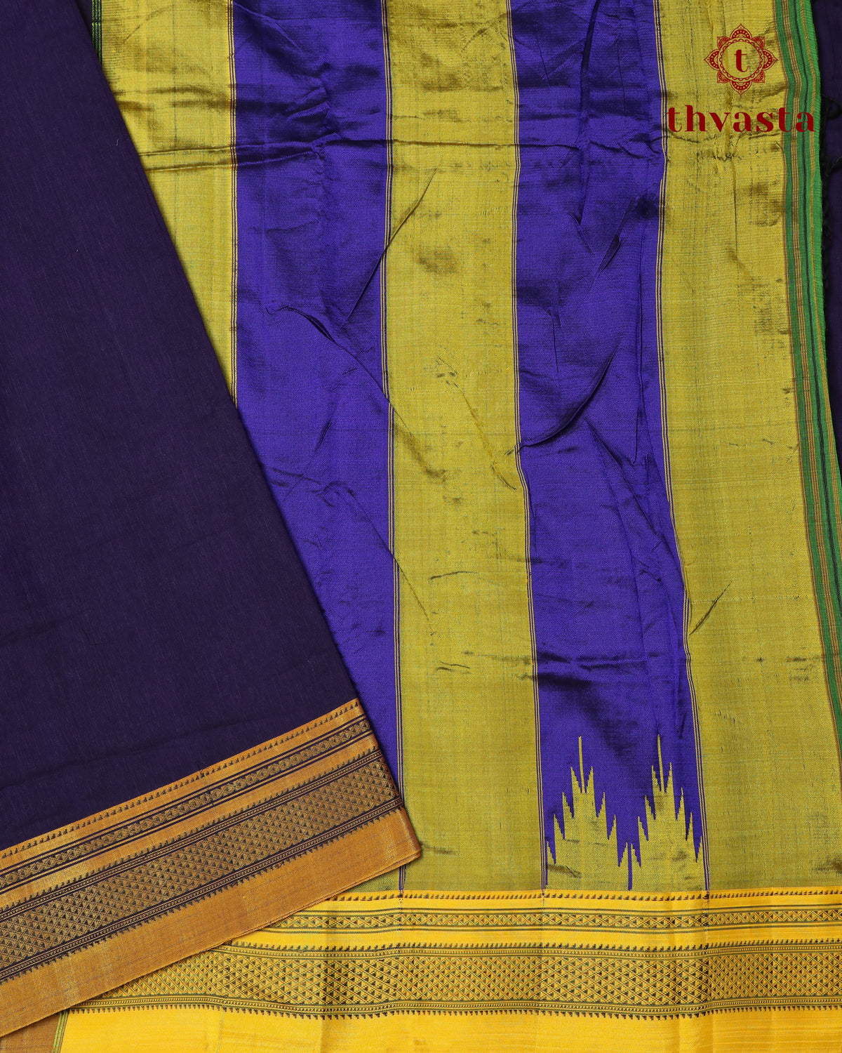 Handloom Pure Cotton Ilkal  - Violet and Yellow
