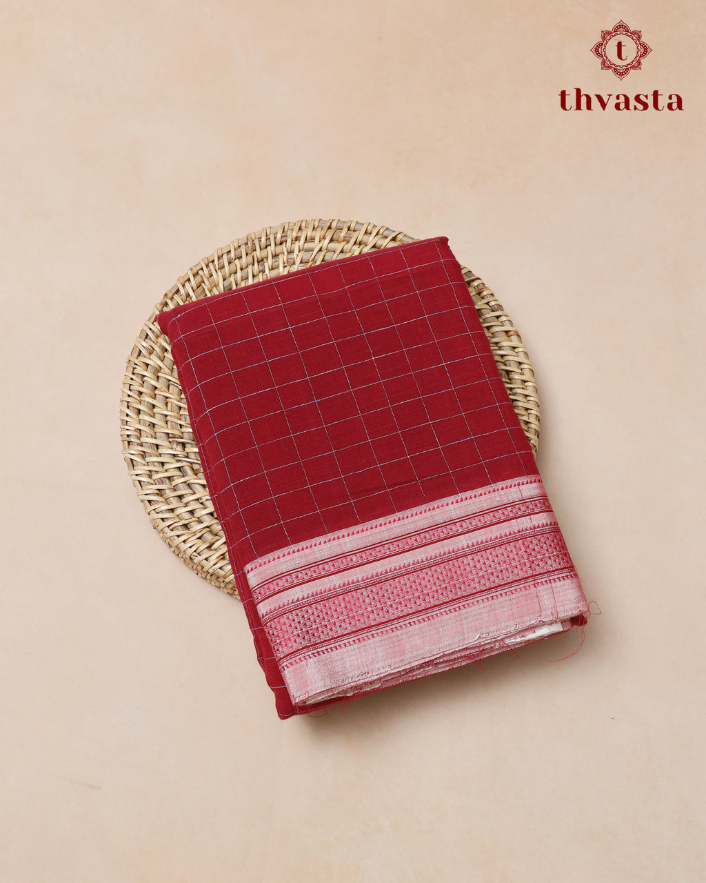 Handloom Pure Cotton Ilkal  - Red and white