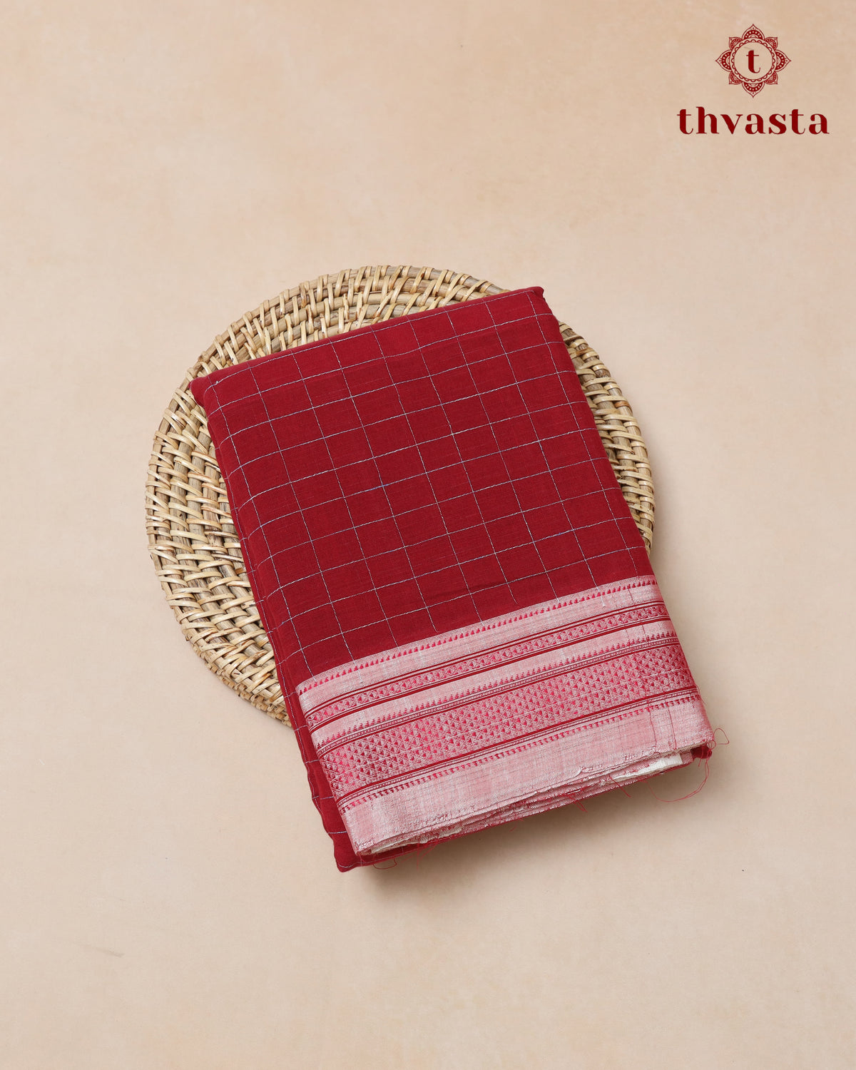 Handloom Pure Cotton Ilkal  - Red and white