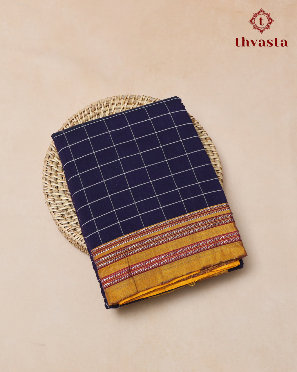 Handloom Pure Cotton Ilkal  - Purple Checks with Mustard