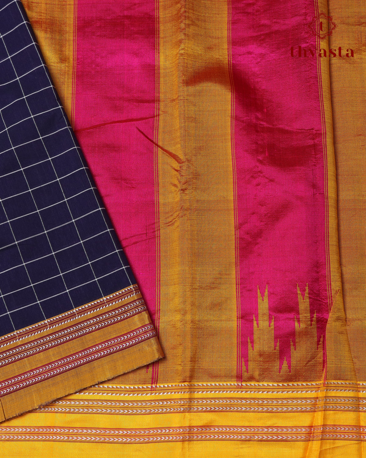 Handloom Pure Cotton Ilkal  - Purple Checks with Mustard