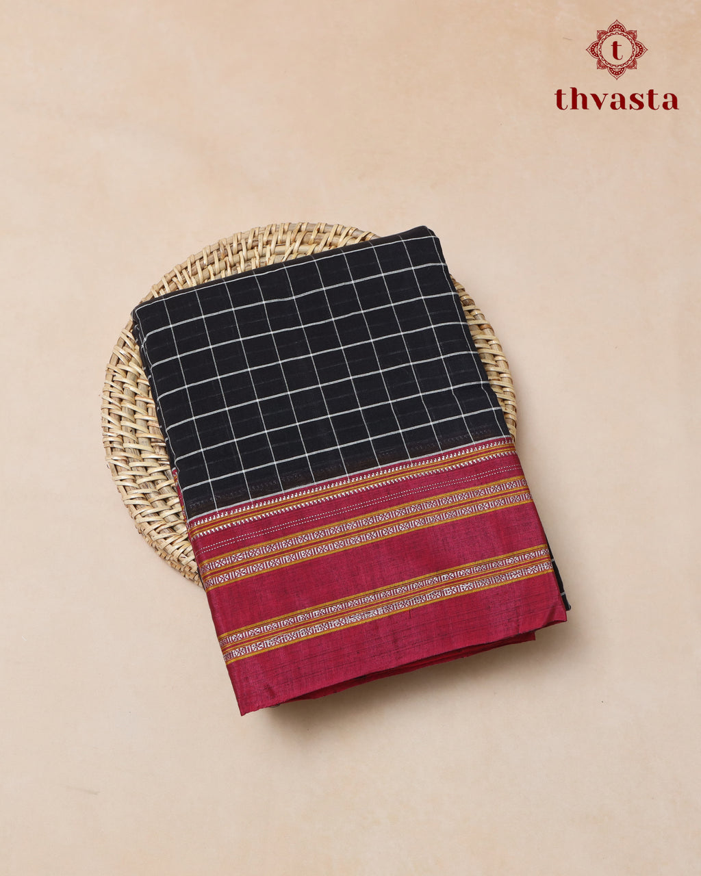 Handloom Pure Cotton Ilkal  - Black and Pink