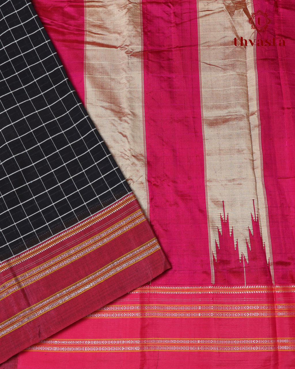 Handloom Pure Cotton Ilkal  - Black and Pink