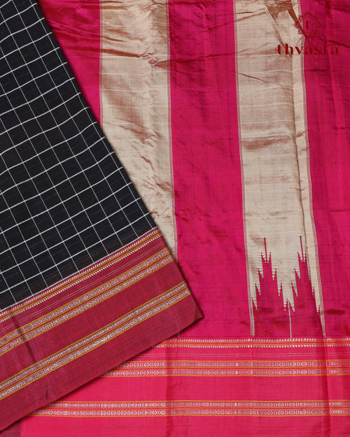 Handloom Pure Cotton Ilkal  - Black and Pink