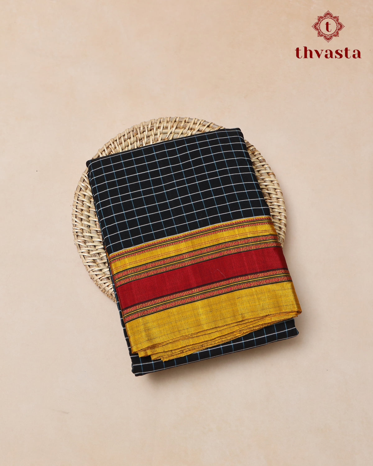 Handloom Pure Cotton Ilkal  - Black checks and Yellow