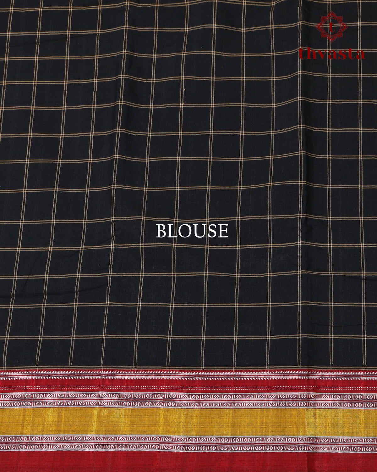 Handloom Pure Cotton Ilkal  - Black checks and Red