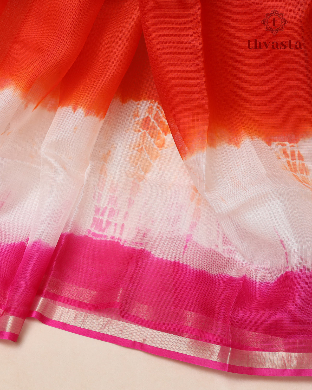 Pure Kota Silk - Orange and Pink