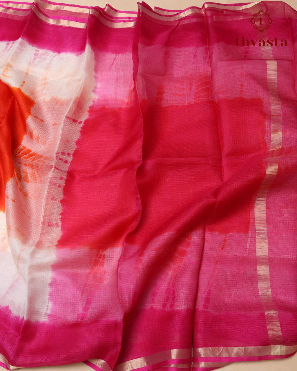 Pure Kota Silk - Orange and Pink
