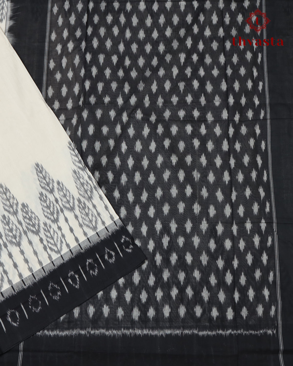 Pure handloom Ikkat cotton - White and Black