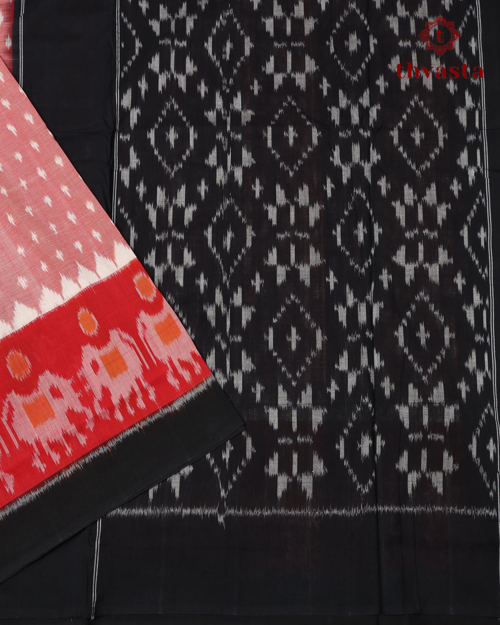 Pure handloom Ikkat cotton - Pink and Red
