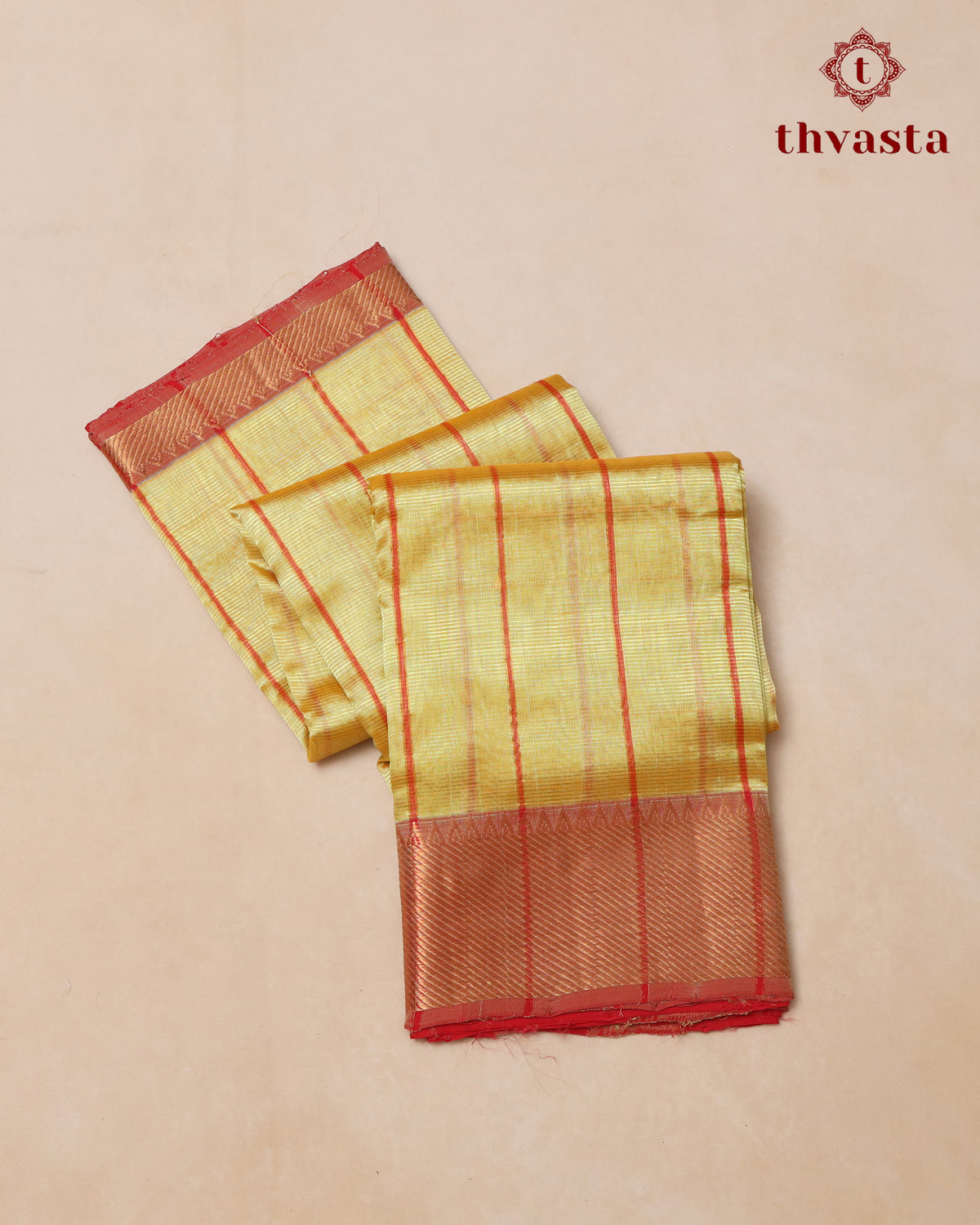 Mangalagiri Silk Cotton – Striped – Yellow and Dull Red