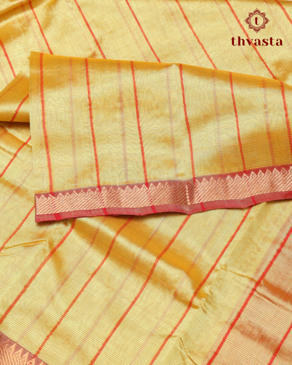 Mangalagiri Silk Cotton – Striped – Yellow and Dull Red