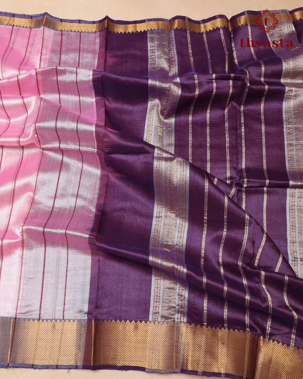 Mangalagiri Silk Cotton – Striped – Pink and Purple