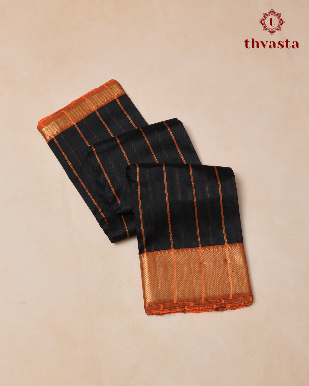 Mangalagiri Silk Cotton – Striped – Black and Orange