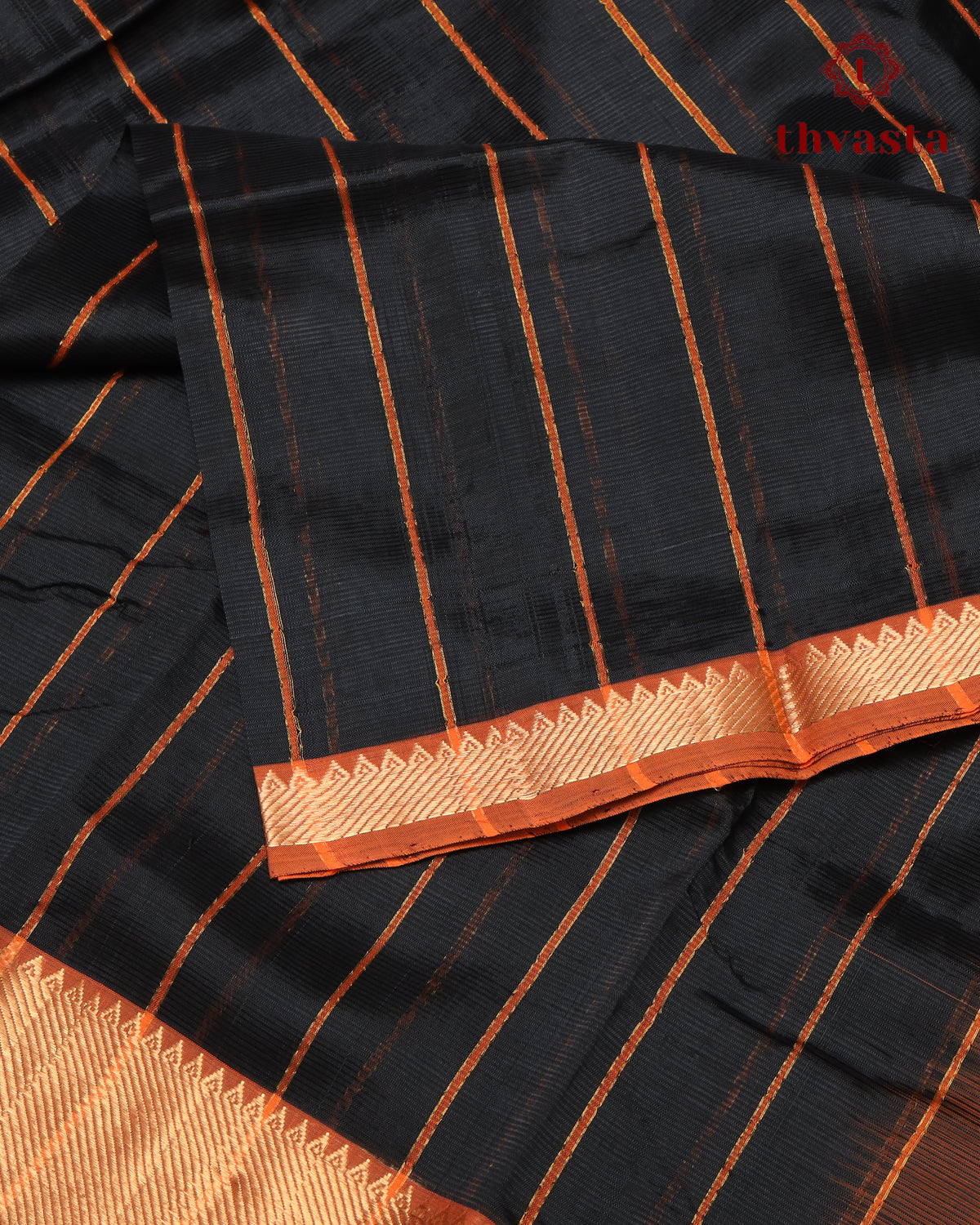 Mangalagiri Silk Cotton – Striped – Black and Orange