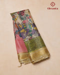 Pen Kalamkari Tussar Silk – Peach and Beige