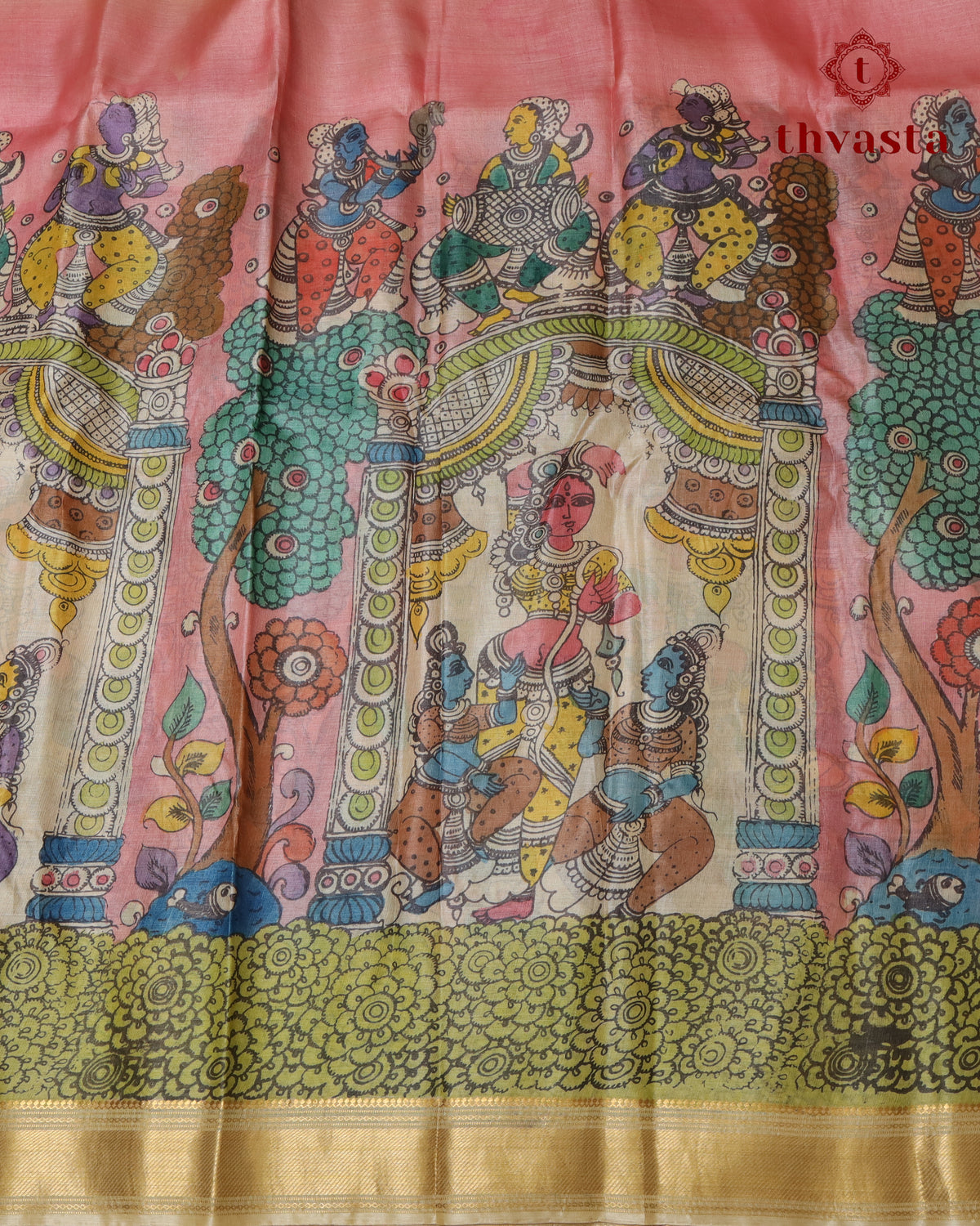 Pen Kalamkari Tussar Silk – Peach and Beige