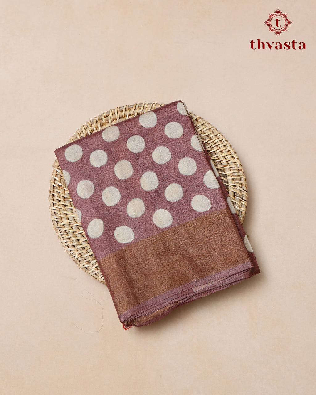 Pure Tussar -Mauve with Polka dots