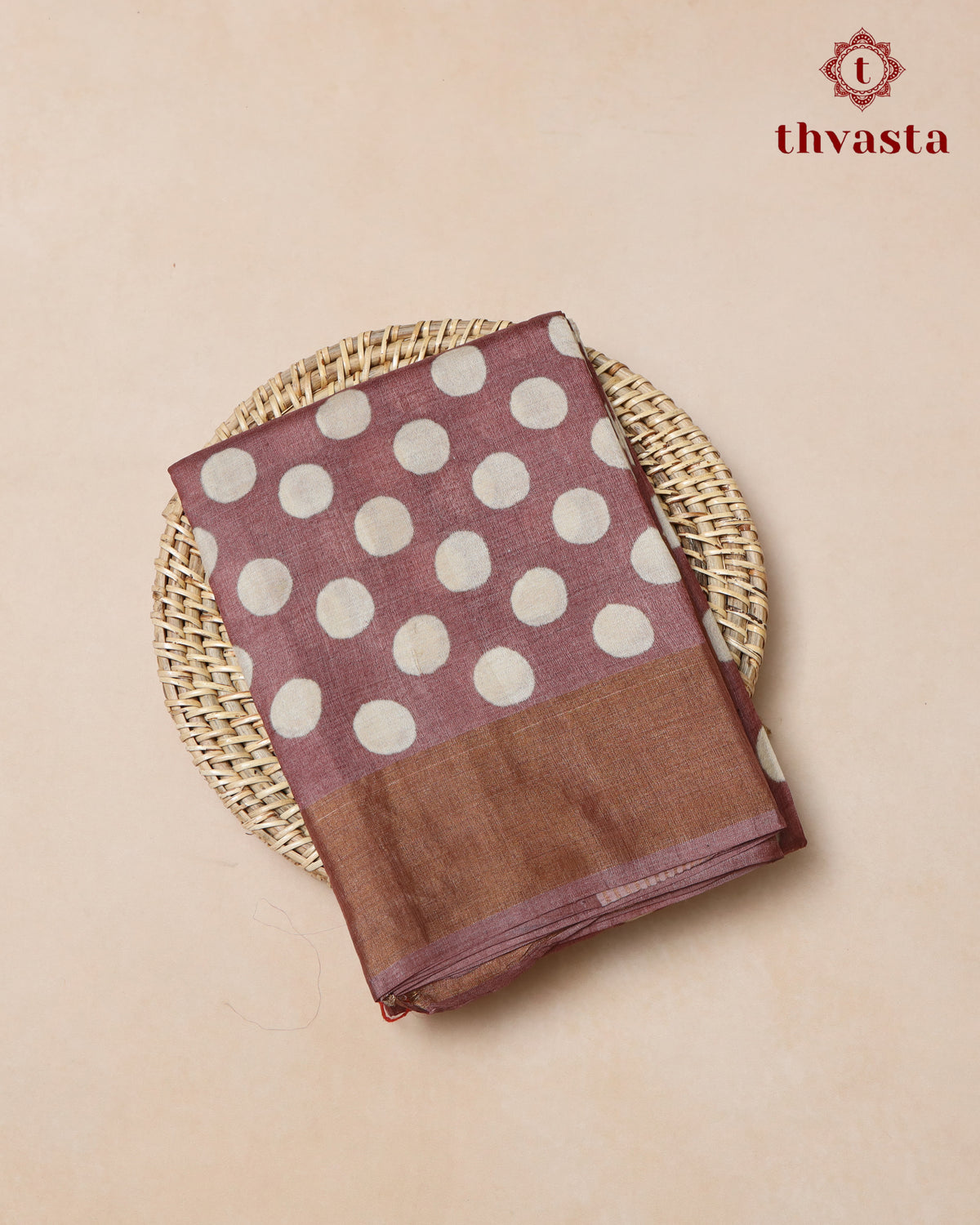 Pure Tussar -Mauve with Polka dots