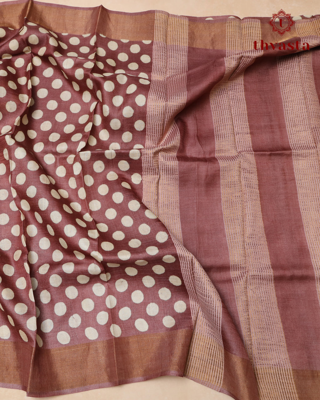 Pure Tussar -Mauve with Polka dots