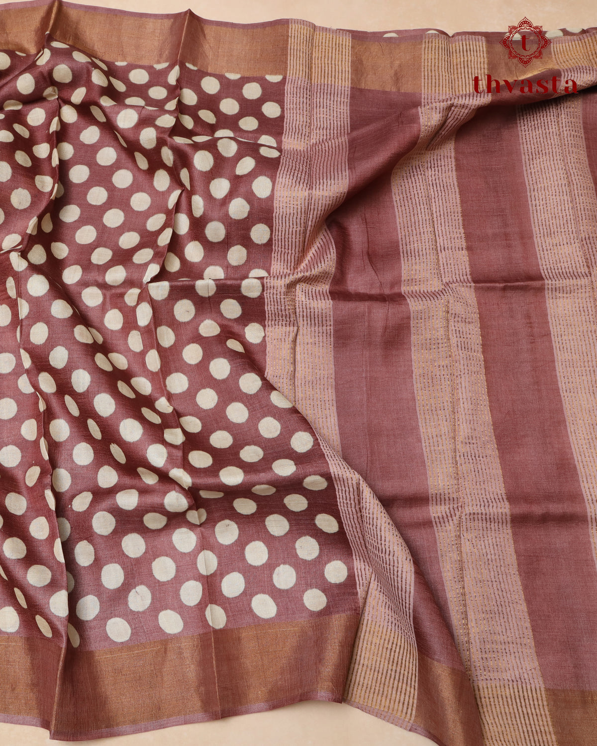 Pure Tussar -Mauve with Polka dots