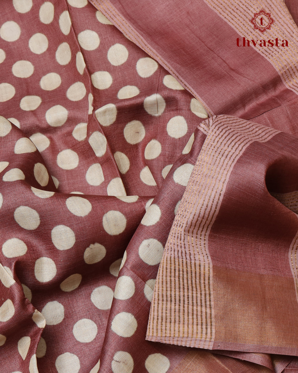 Pure Tussar -Mauve with Polka dots