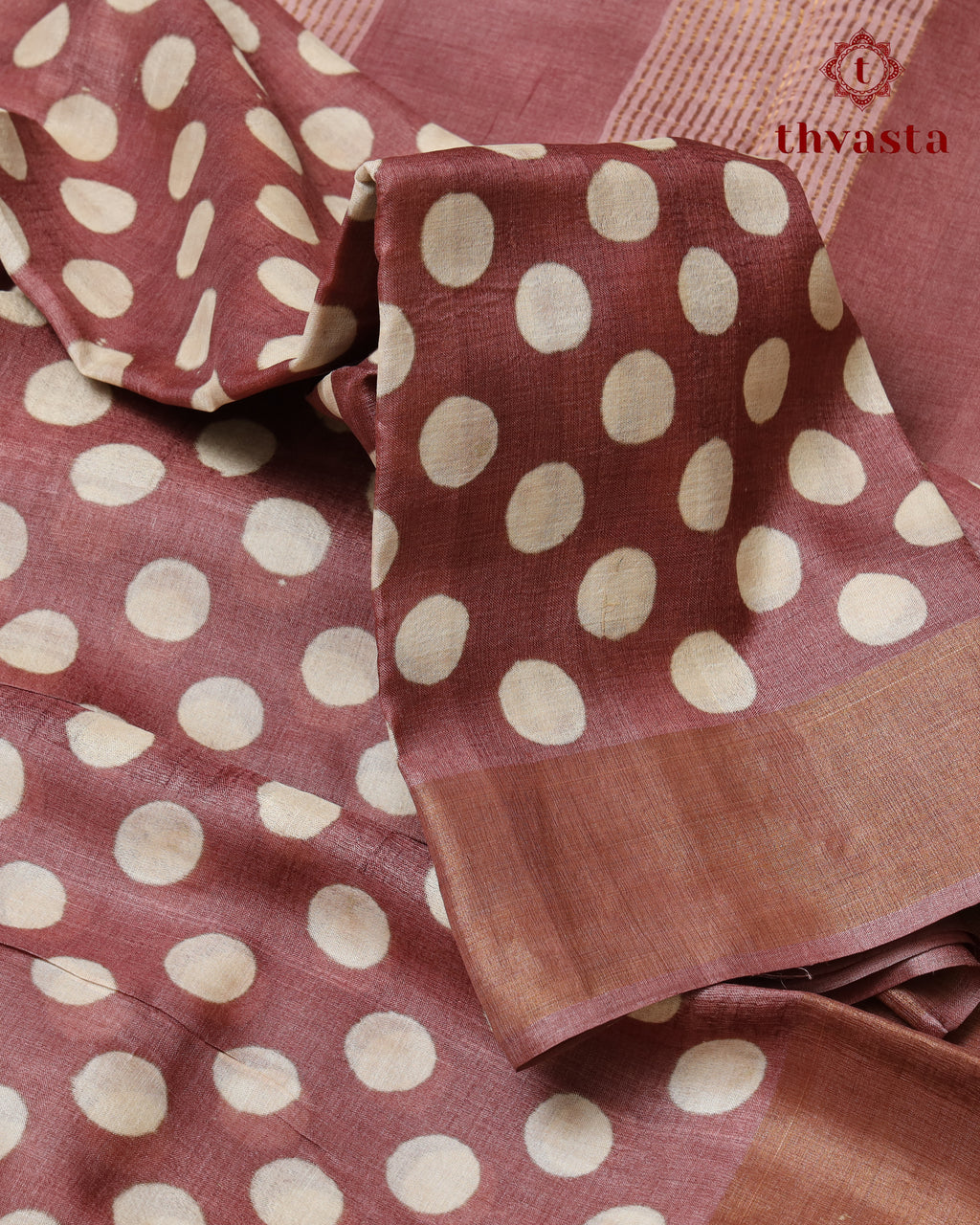 Pure Tussar -Mauve with Polka dots
