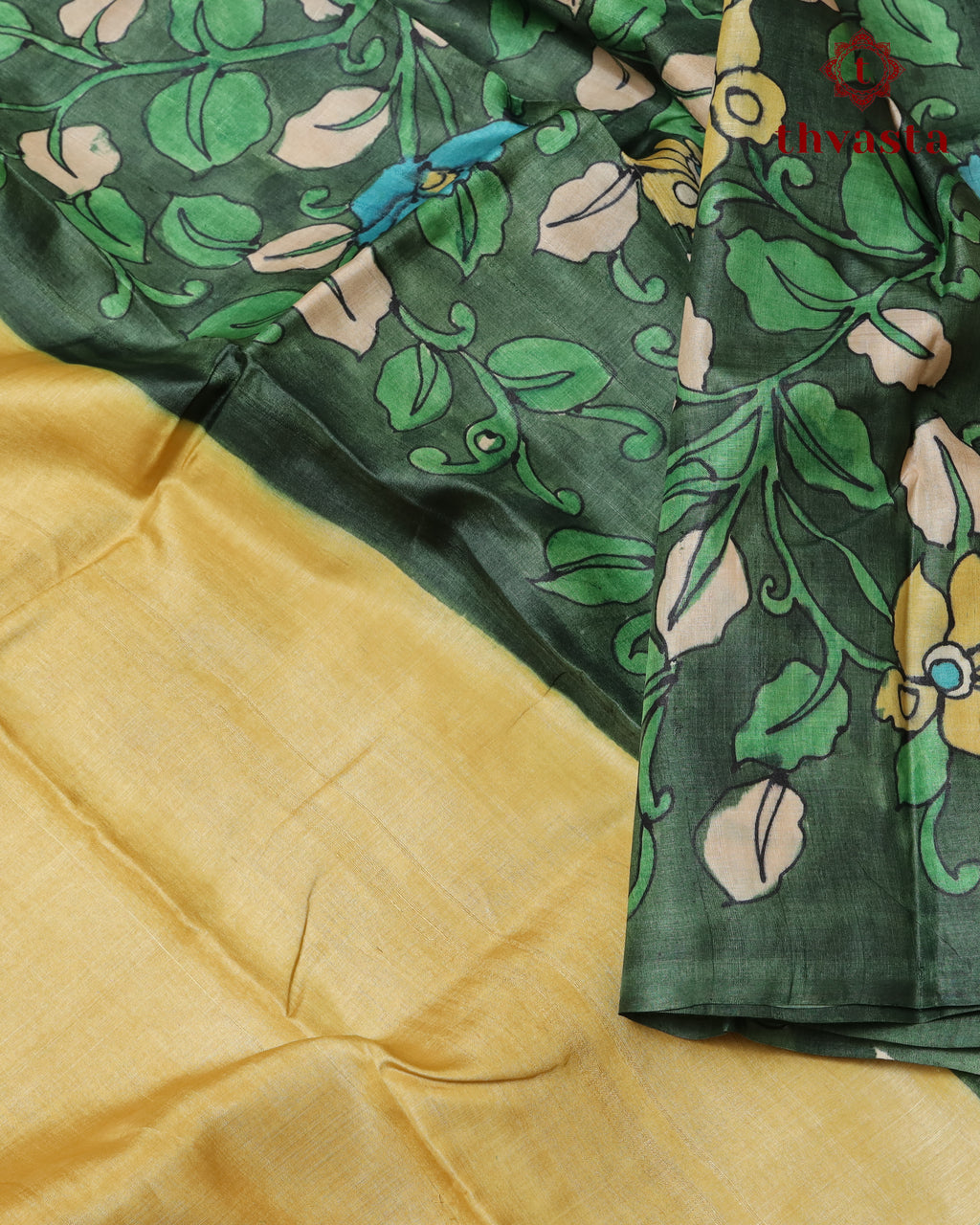 Hand Painted Kalamkari Tussar silk - Yellow