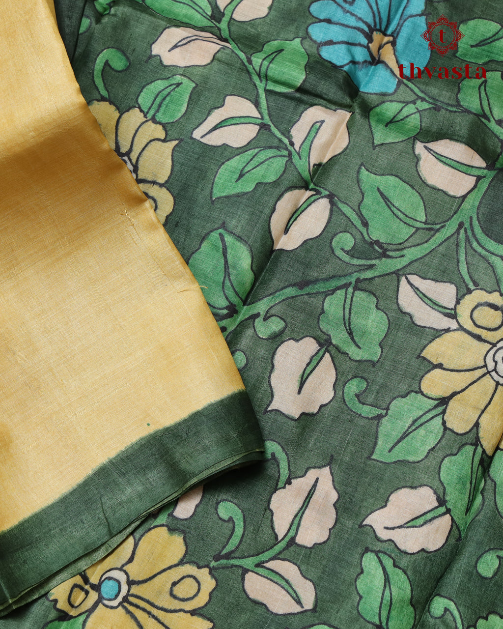 Hand Painted Kalamkari Tussar silk - Yellow