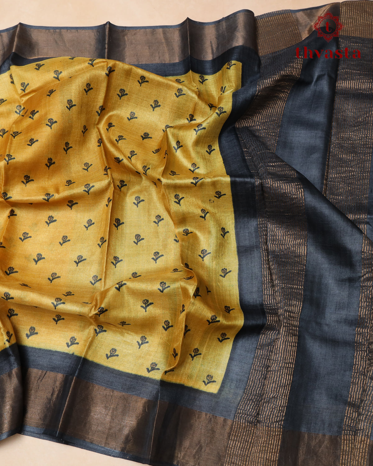 Pure Tussar - Yellow and Black