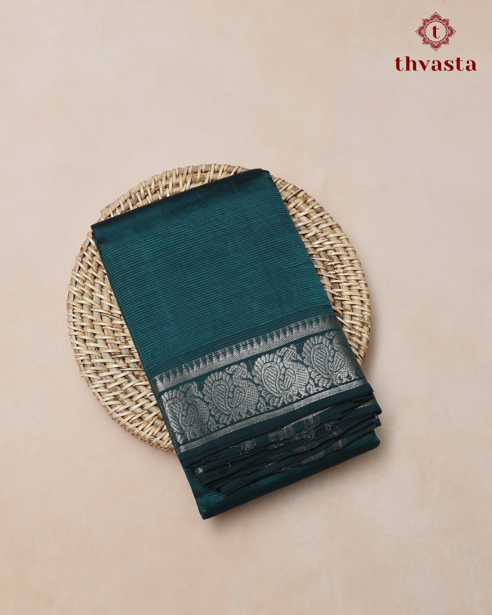 Mangalagiri Silk Cotton – Mayura Silver Edit – Peacock Green