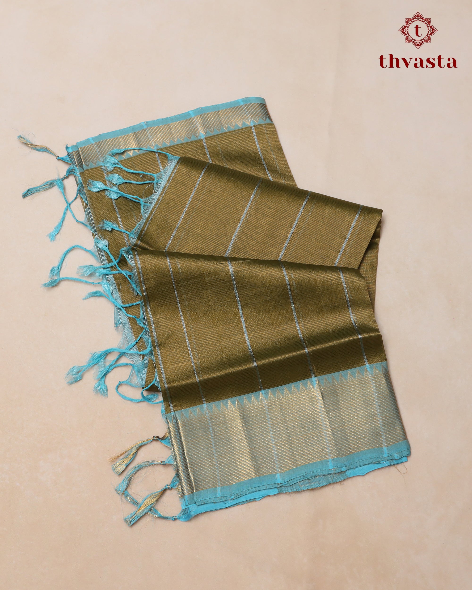 Mangalagiri Silk Cotton – Striped – Mehandi Green