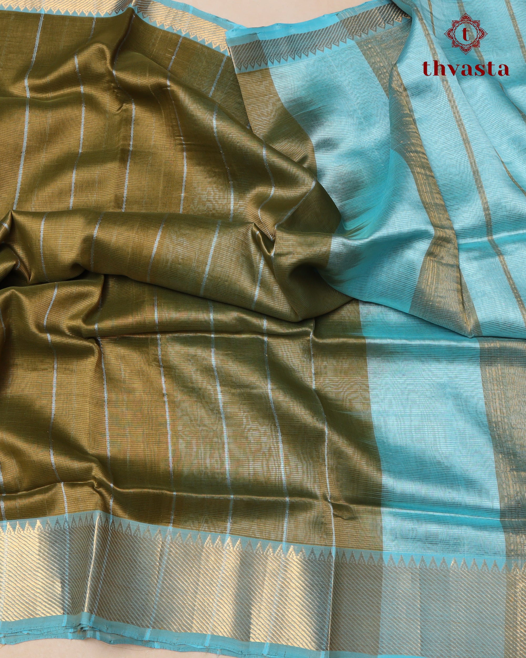 Mangalagiri Silk Cotton – Striped – Mehandi Green