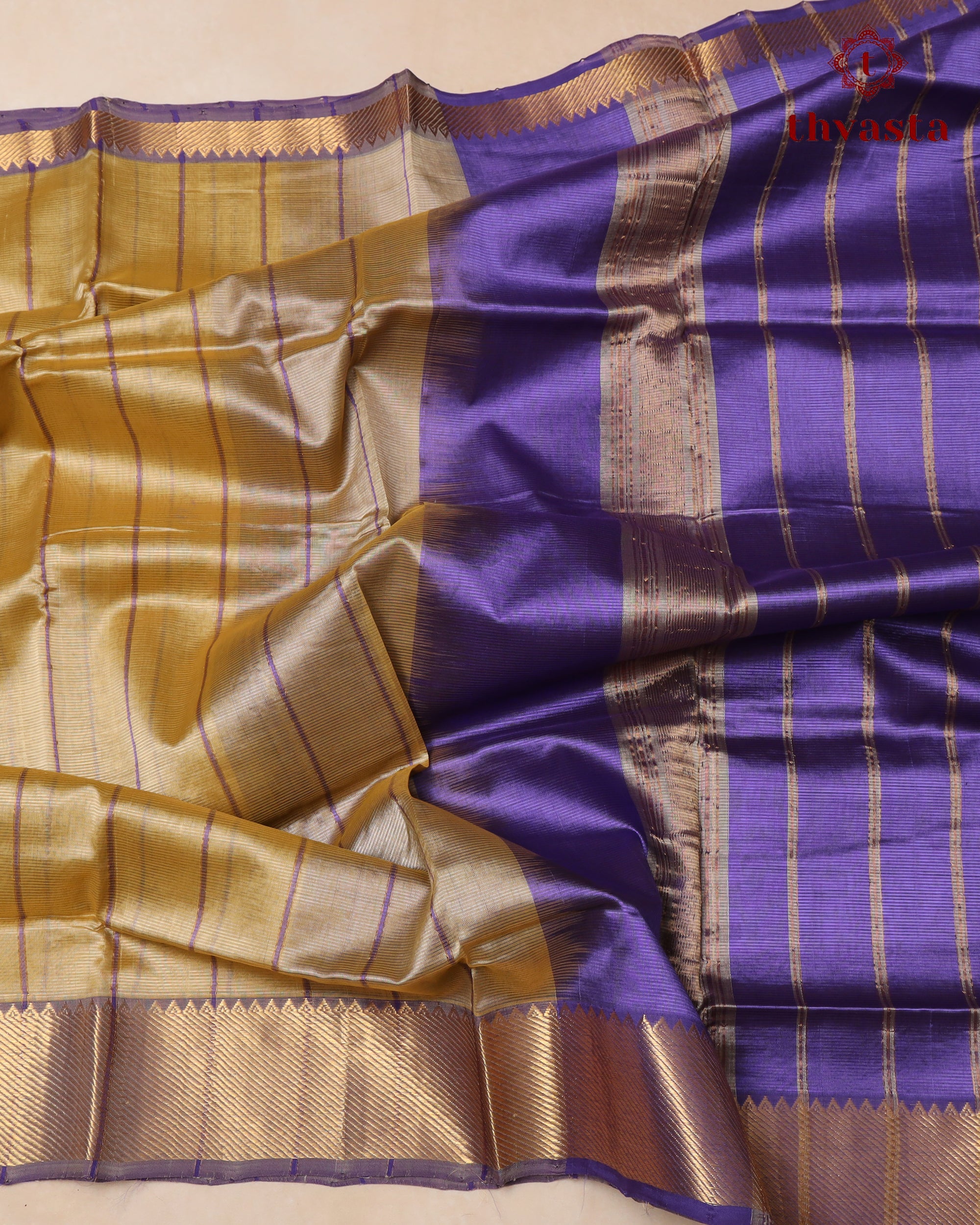 Mangalagiri Silk Cotton – Striped – Yellow and Purple